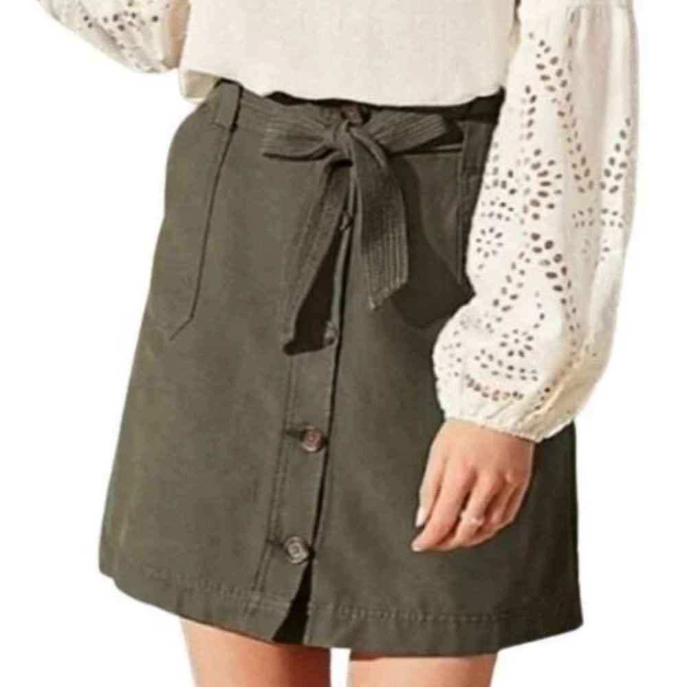 Maurices High Rise‎ Button Front Belted Mini Skirt in Olive Size 14 NWT
